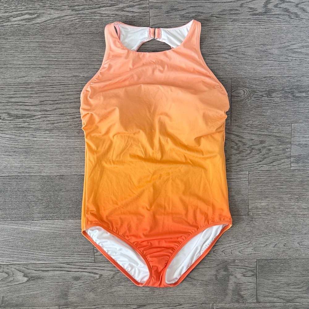 🌼LAND’S END🌼 Orange Sunset Ombré One-Piece Swimsuit, Size 16